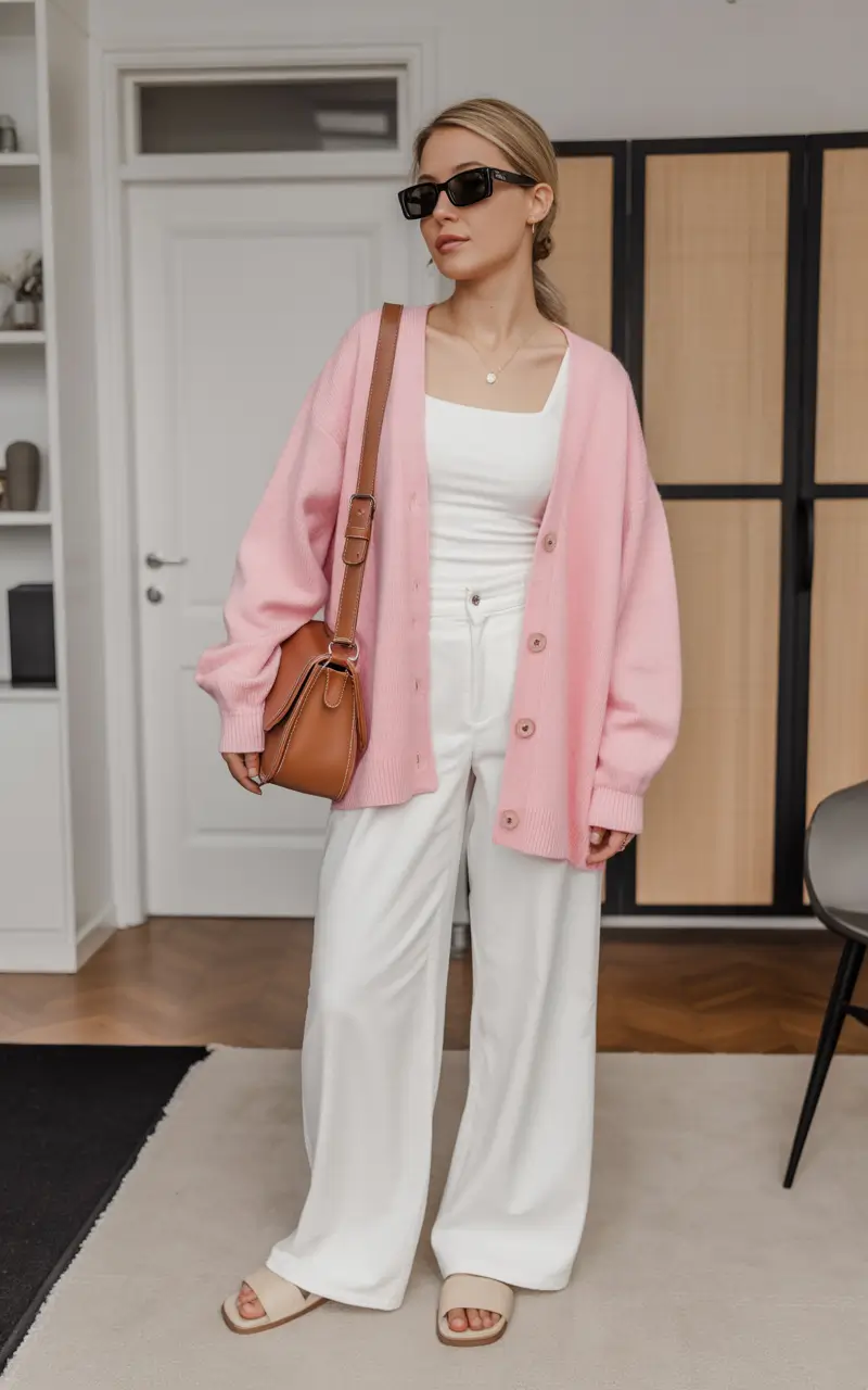 spring vacation outfits Soft Pink Cardigan Warmth for Early Spring Days