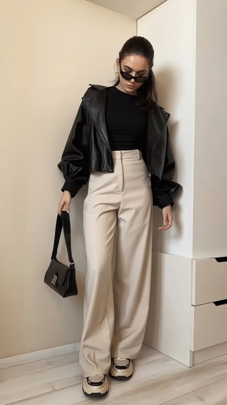 gorgeous early spring outfits 2026 Sharp Black And Cream With Sporty Luxury Energy