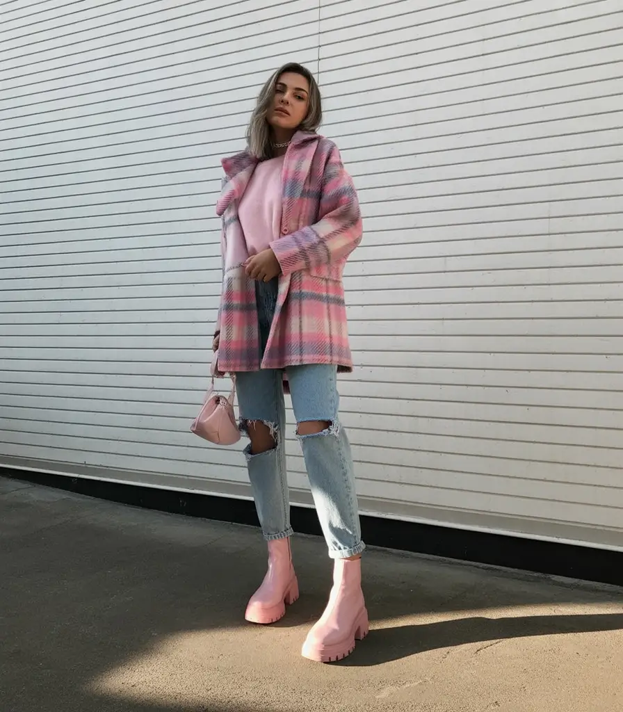 gorgeous early spring outfits 2026 Soft Pink Layers With Distressed Denim