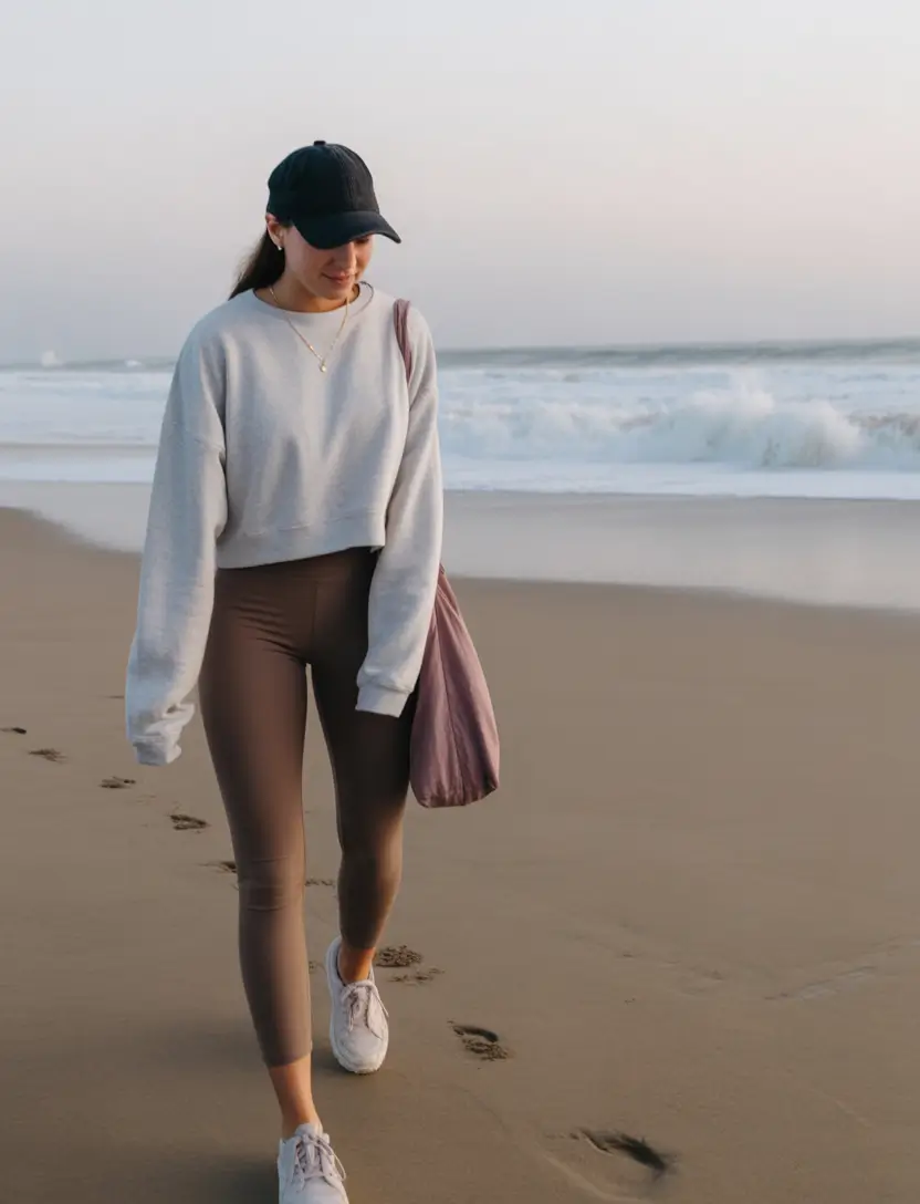 gorgeous leggings outfit spring 2026 Beachfront Browns for Peaceful Spring Walks