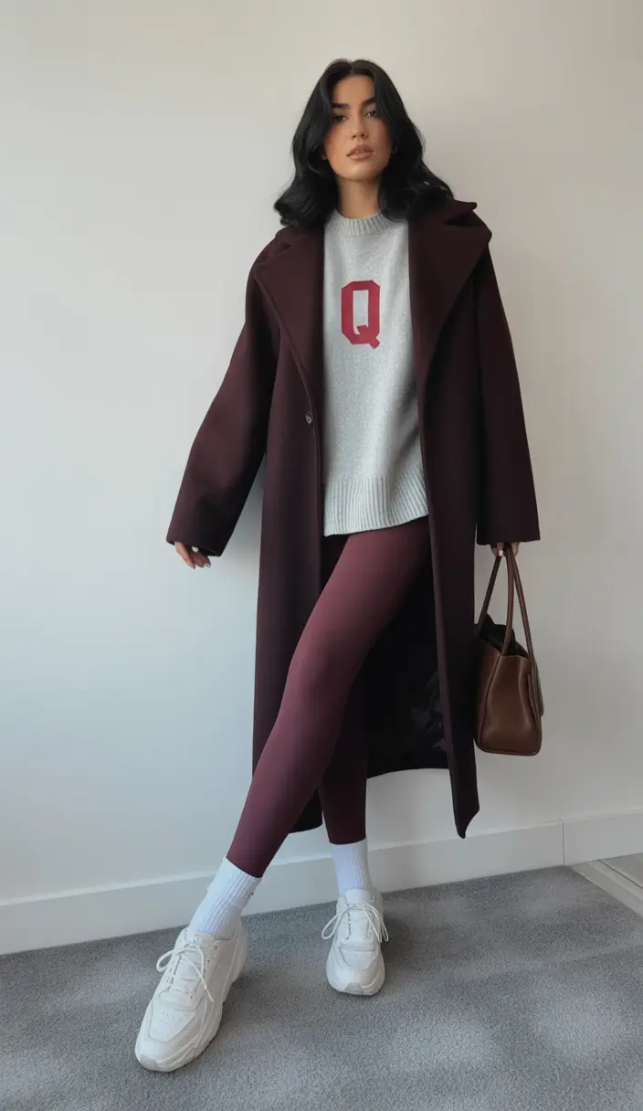 gorgeous leggings outfit spring 2026 Deep Burgundy Layers for a Dressy Spring Mood