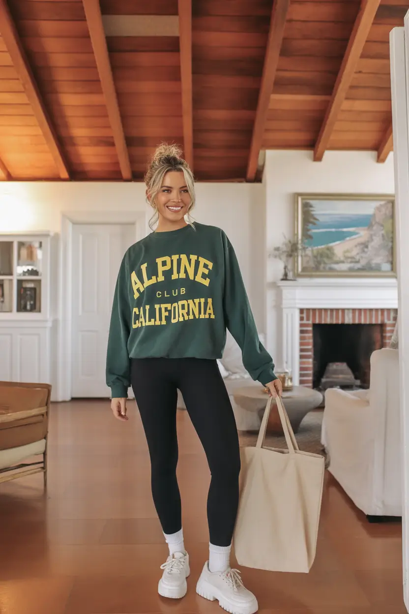 gorgeous leggings outfit spring 2026 Collegiate Comfort With a Sunny Spring Mood