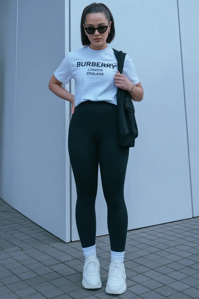 gorgeous leggings outfit spring 2026 Clean Logo Tee for a Minimal and Elevated Spring Look