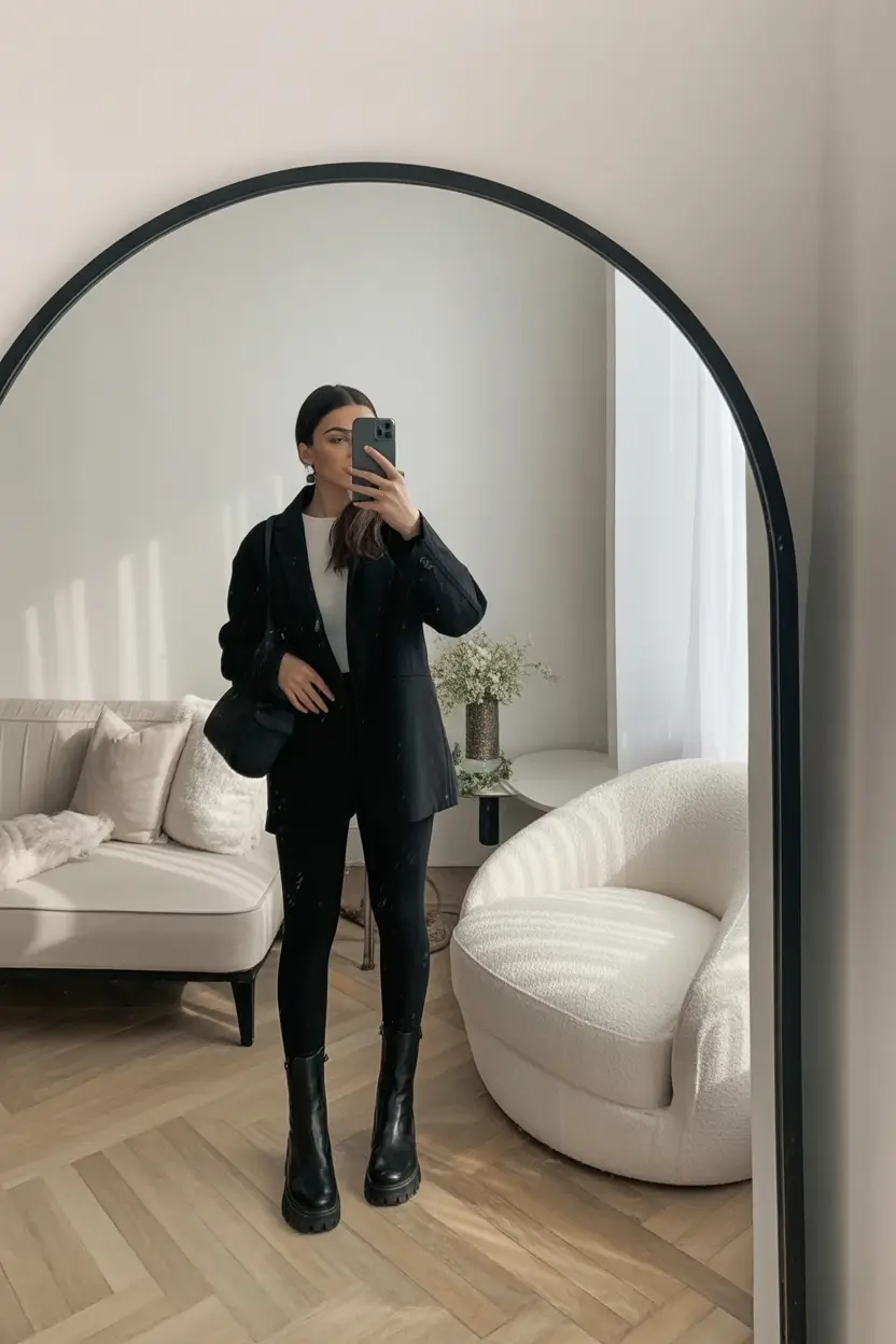 gorgeous leggings outfit spring 2026 All Black Elegance With a Light Spring Touch