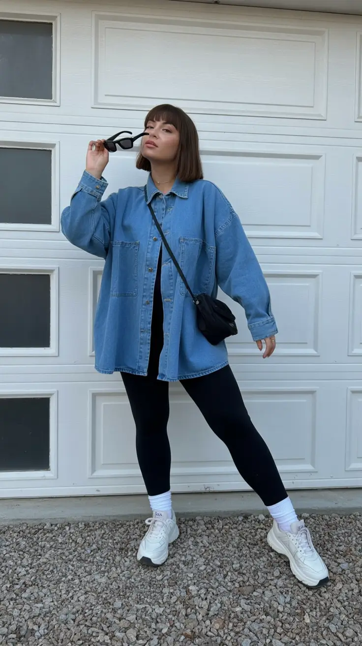gorgeous leggings outfit spring 2026 Oversized Denim Layers for a Cool Spring Off Duty Mood