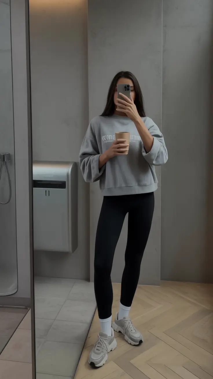 gorgeous leggings outfit spring 2026 Soft Grey Streetwear Energy for Everyday Spring Moments