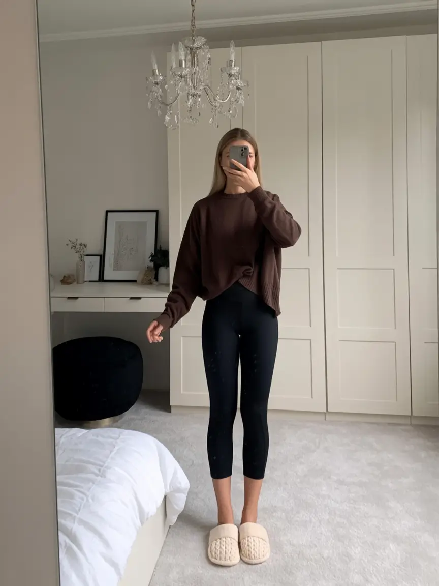 gorgeous leggings outfit spring 2026 Warm Browns and Soft Comfort for Slow Spring Mornings