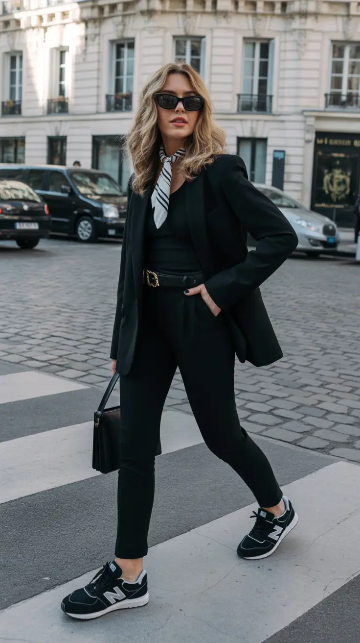 sneakers spring outfits All Black Power with a Polished Twist for Confident Spring Days