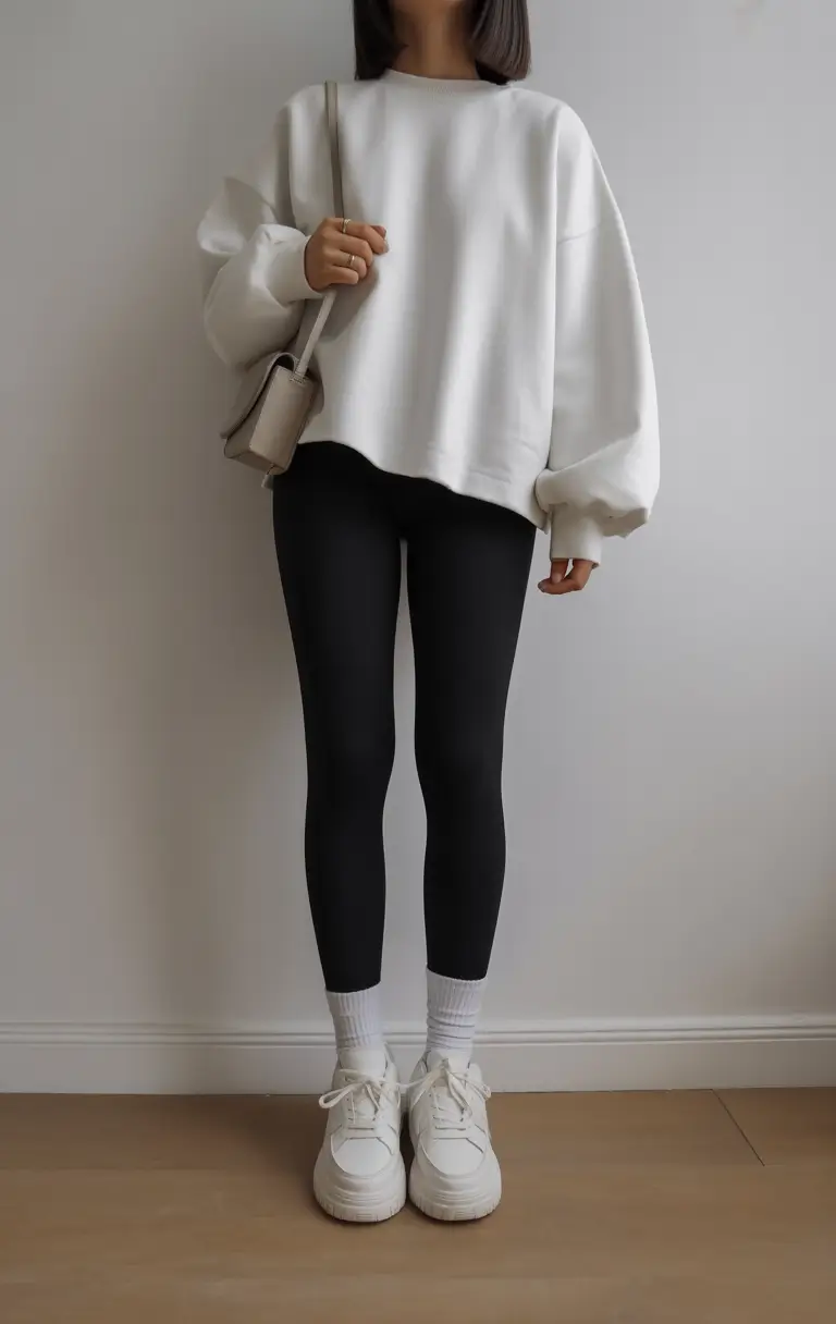 sneakers spring outfits Minimal White Sweater Comfort with Chunky Sneakers