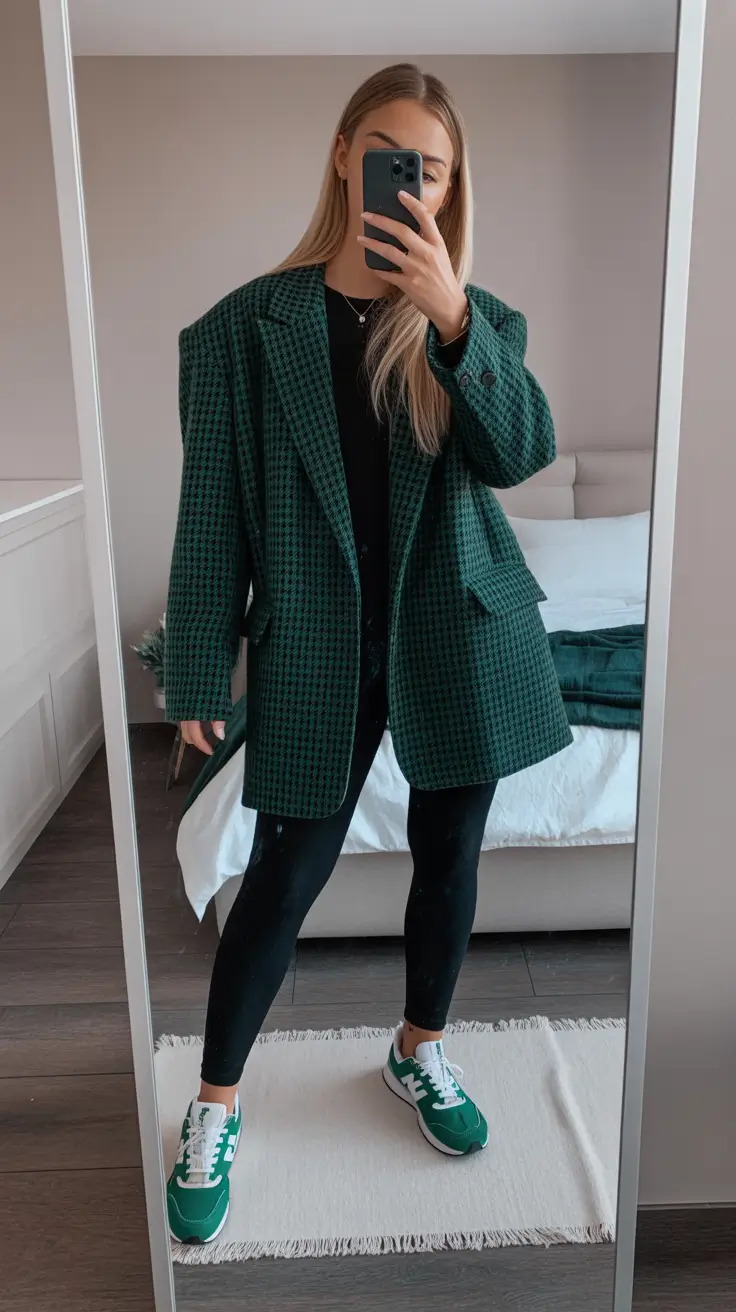 sneakers spring outfits Green Textures and Sleek Leggings for Sporty Chic Spring Days