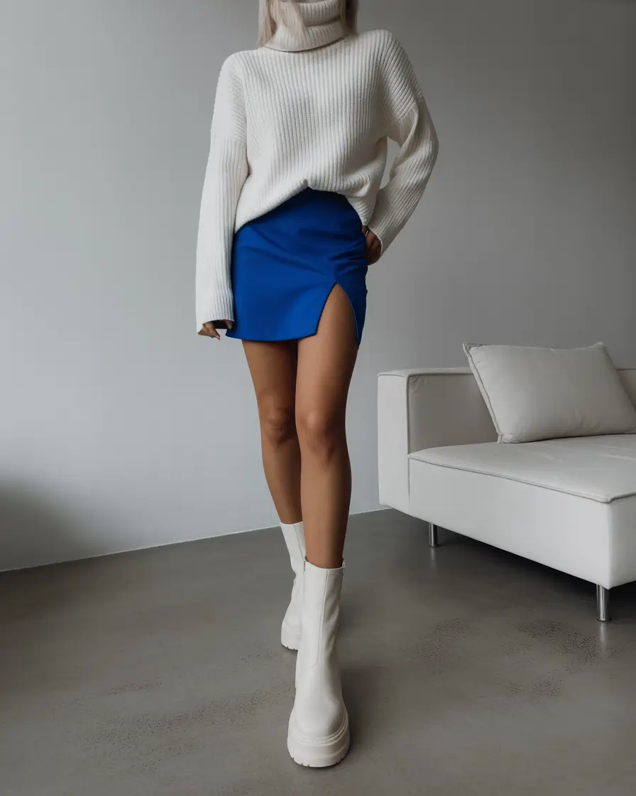 gorgeous spring date night outfit 2026 Bright Blue and Creamy Knit for a Striking Spring Look