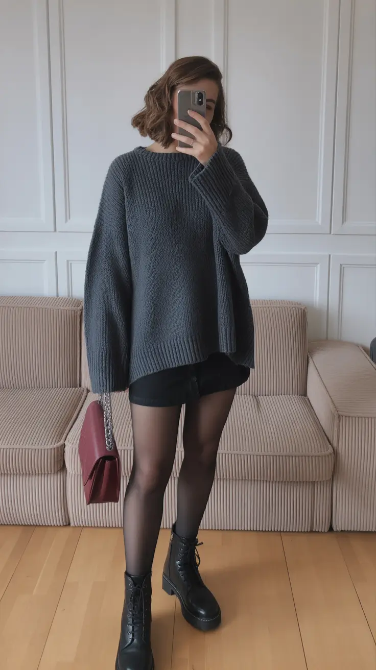 gorgeous spring date night outfit 2026 Oversized Knits and Black Minis for Cool Spring Moods