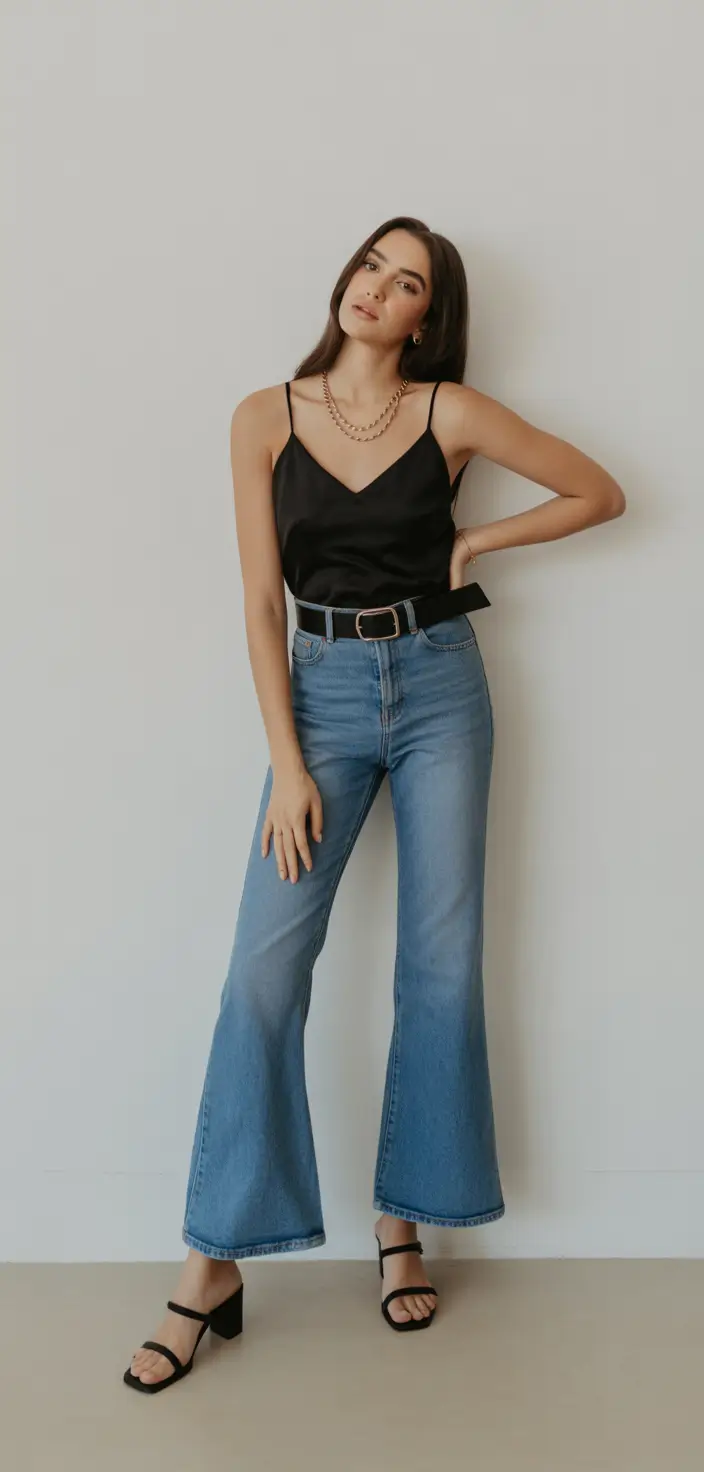 gorgeous spring date night outfit 2026 Satin Black Simplicity with Clean Denim Lines