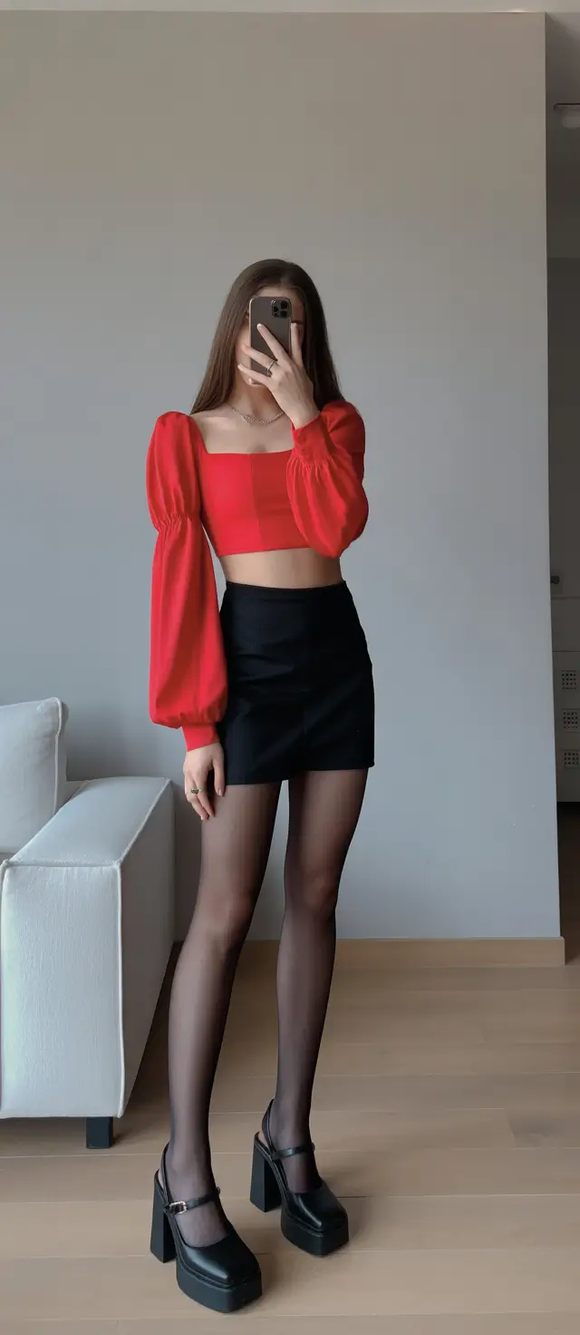 gorgeous spring date night outfit 2026 Romantic Red and Black for a Dressy Spring Moment