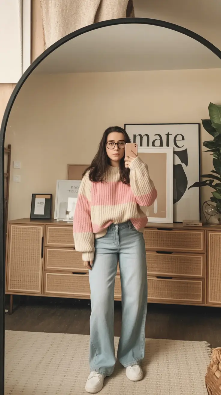 gorgeous spring jeans outfit 2026 Striped Knit and Light Denim for Soft Spring Mornings