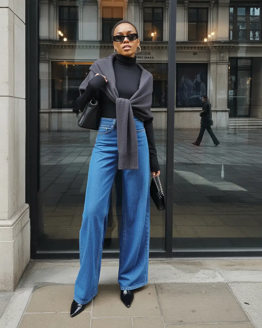 gorgeous spring jeans outfit 2026 Sharp Black Basics with Structured Wide Leg Denim