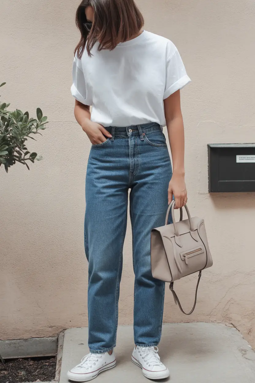 gorgeous spring jeans outfit 2026 Fresh White Tee and Everyday Denim with Minimalist Charm