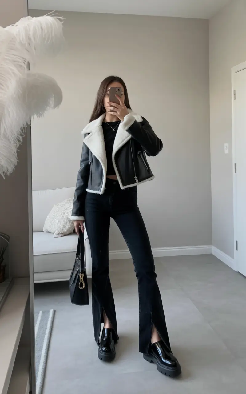 gorgeous spring jeans outfit 2026 Monochrome Chic With A Cool Weather Twist