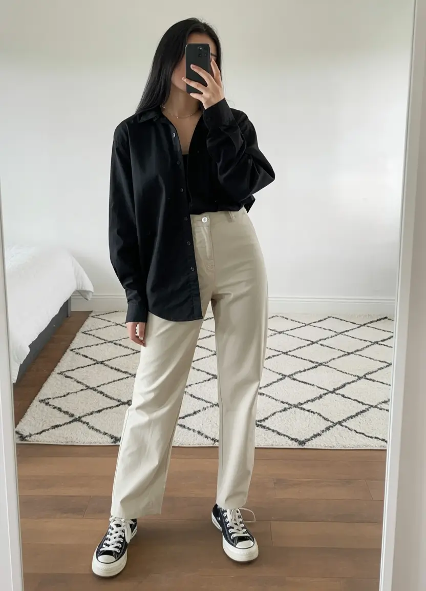 gorgeous spring jeans outfit 2026 Monochrome Simplicity With Cream Denim