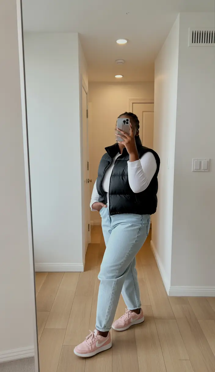 gorgeous spring outfits black women 2026 Sporty Puff Vest With Soft Pastel Spring Playfulness