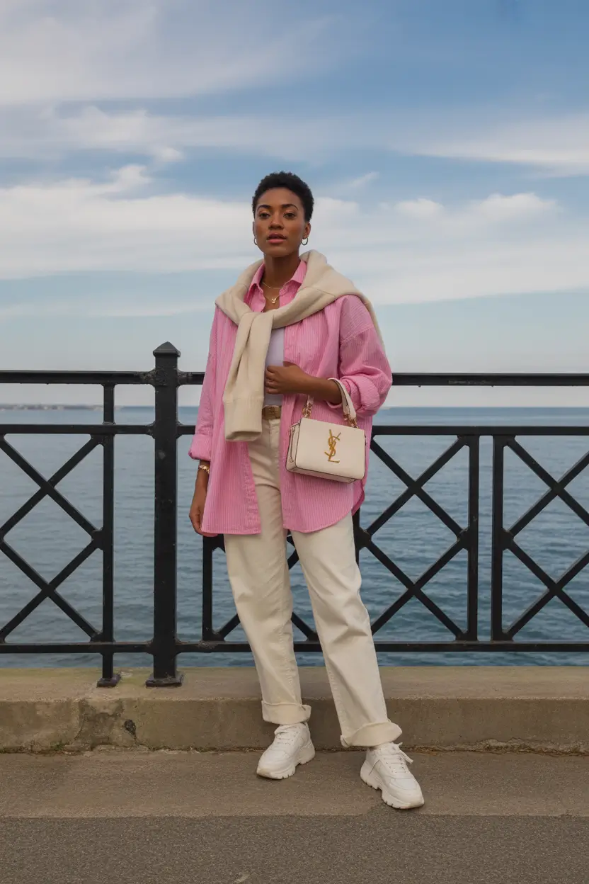 gorgeous spring outfits black women 2026 Breezy Pink Layers With A Coastal Spring Glow