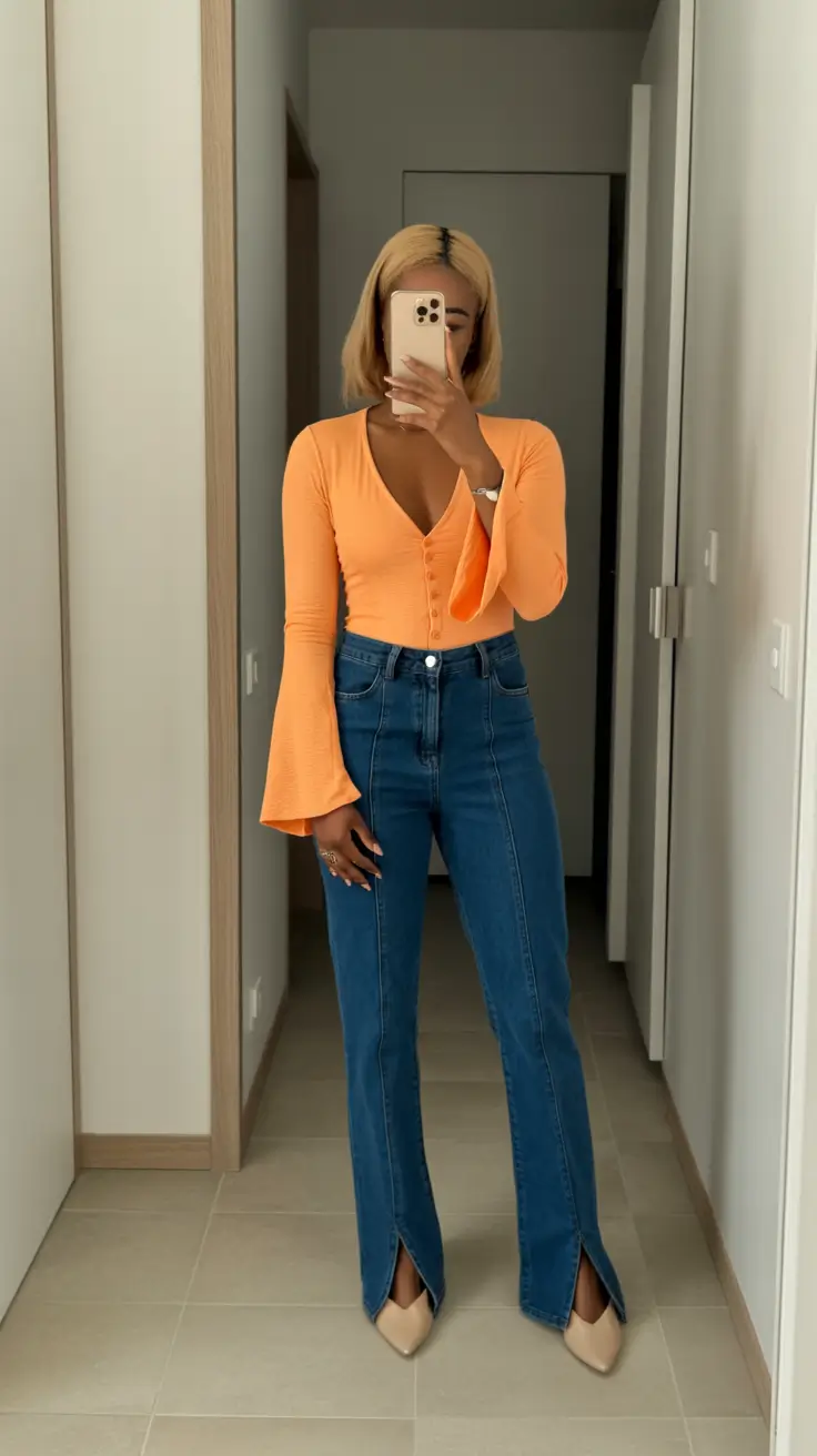 gorgeous spring outfits black women 2026 Soft Citrus Tones With A Sleek Spring Denim Moment