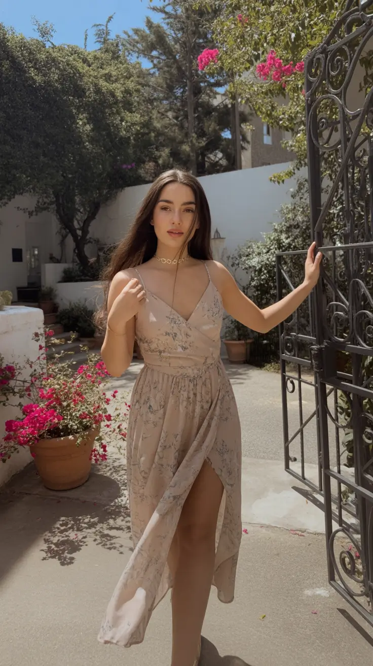 gorgeous spring wedding guest outfit 2026 Blush Floral Wrap Dress in Garden Light