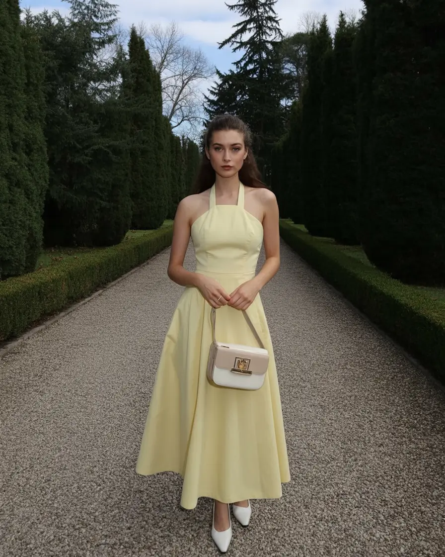 gorgeous spring wedding guest outfit 2026 Soft Lemon Halter Lightness