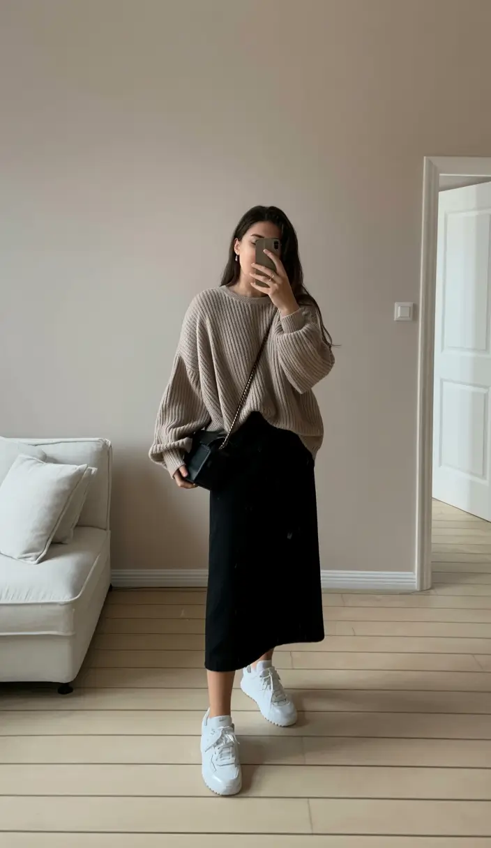 gorgeous winter to spring outfits 2026 Soft Knit with a Sleek Midi Silhouette