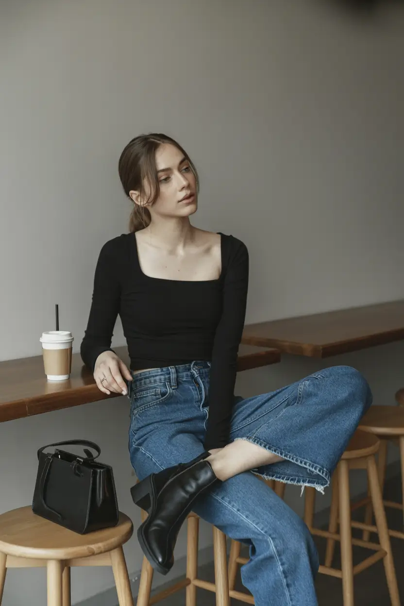 gorgeous winter to spring outfits 2026 Modern Minimalist Denim With Sleek Black Accents