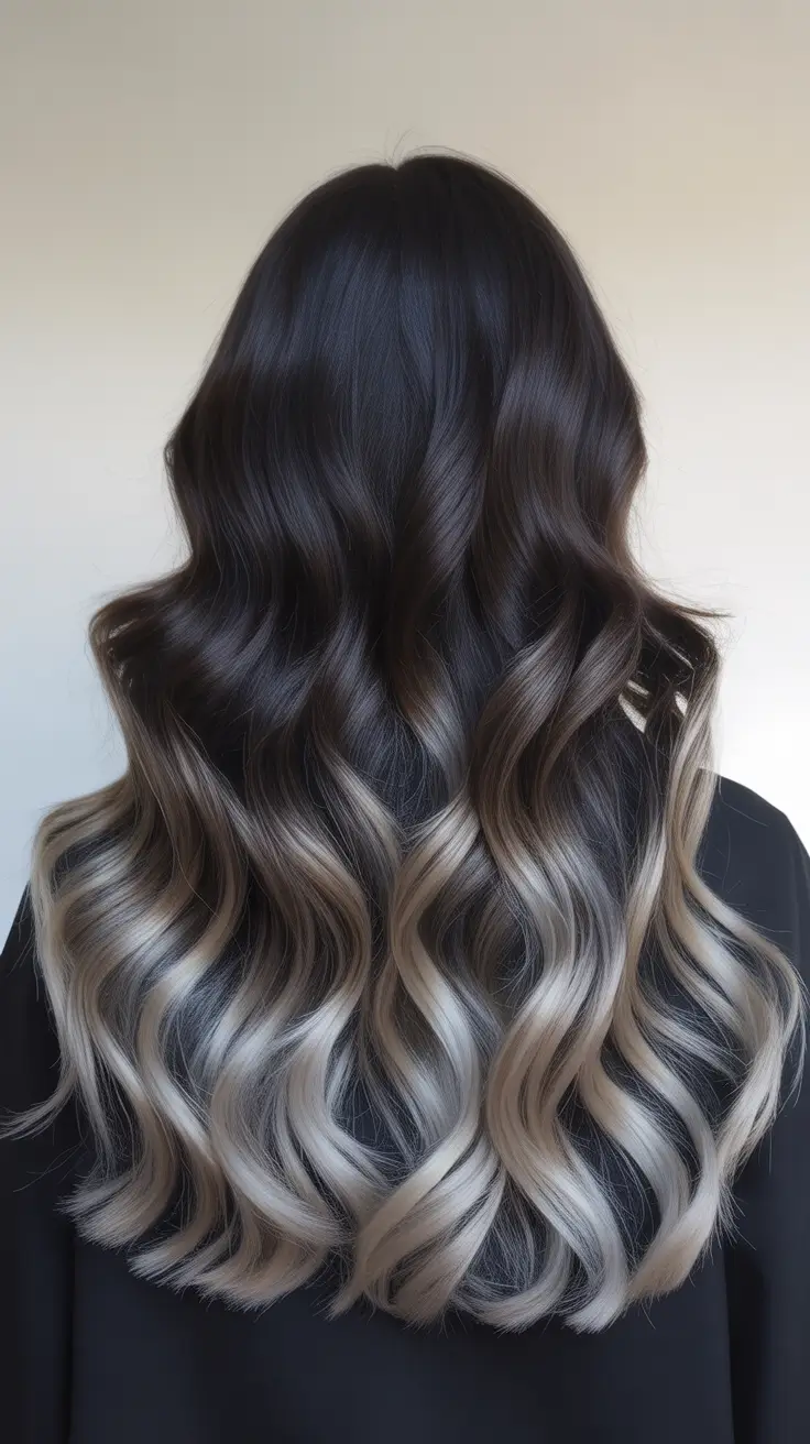 february hair color ideas 2026 Ebony To Iced Blonde Long Waves