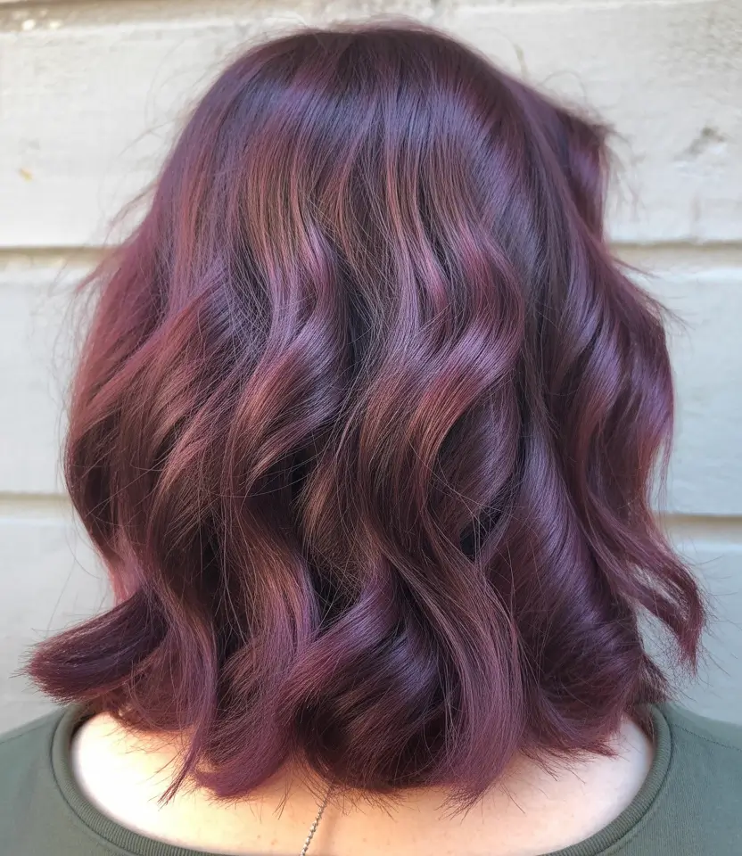 february hair color ideas 2026 Mulberry Waves On A Soft Winter Bob