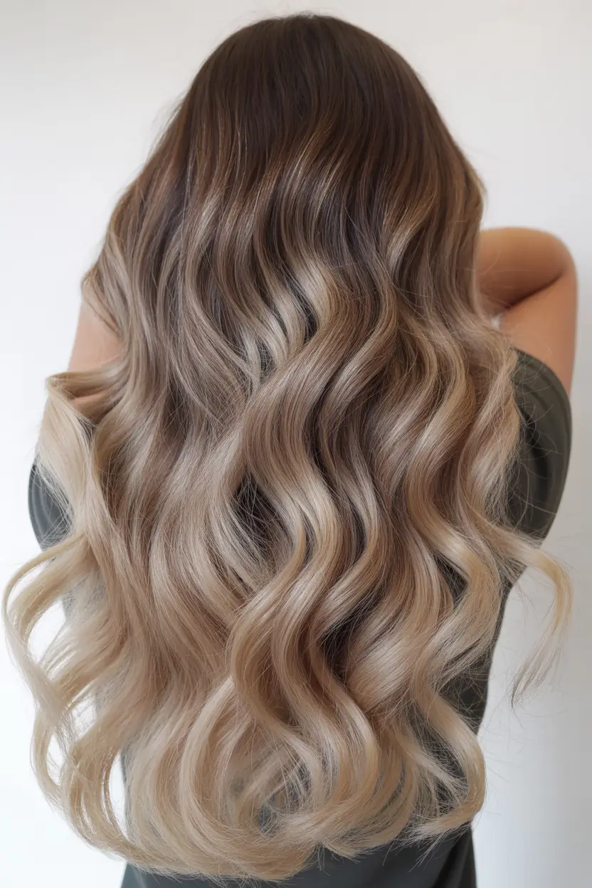 february hair color ideas 2026 Winter Beige Blonde Balayage With Soft Waves