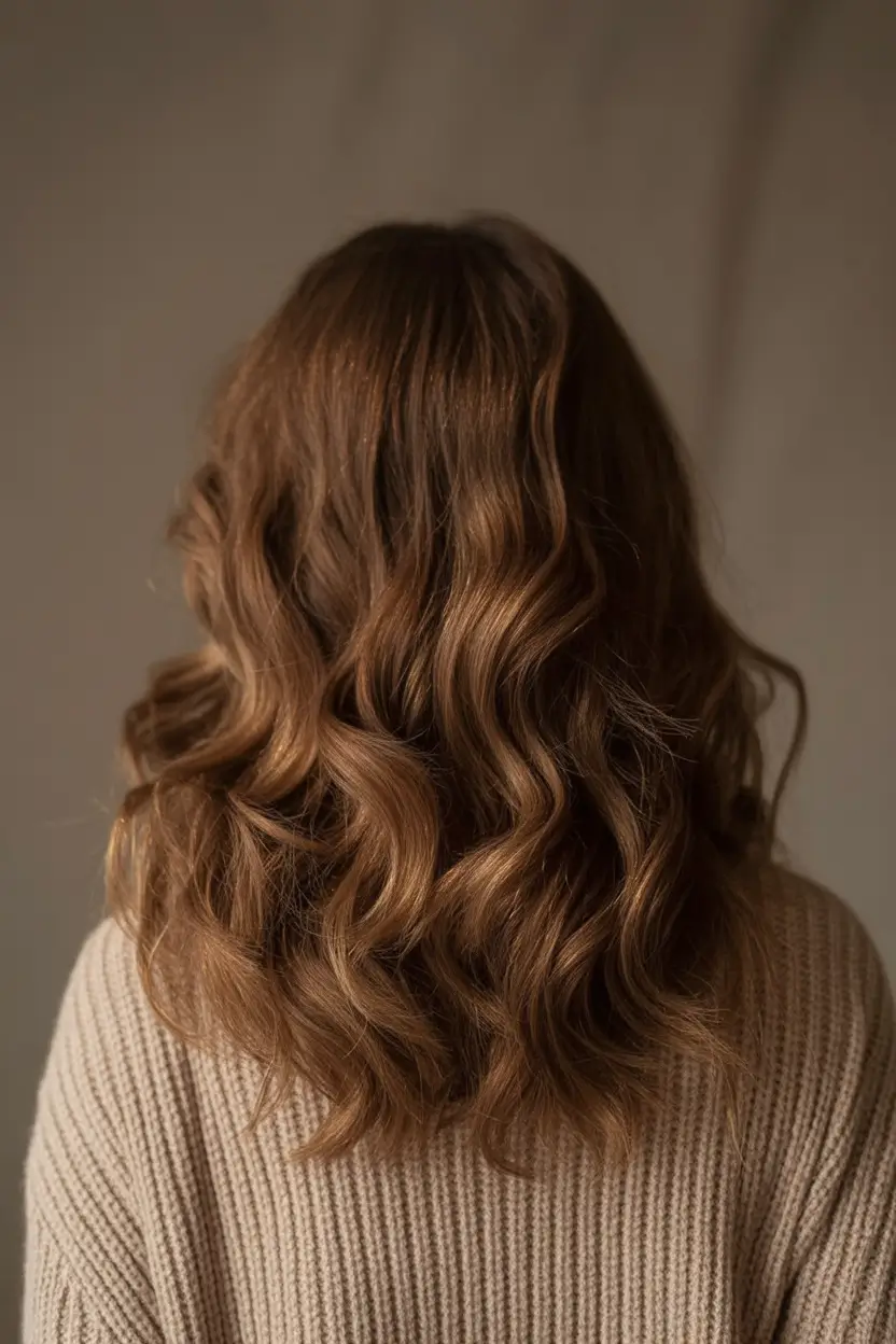 february hair color ideas 2026 Soft Cocoa Waves For Natural Warmth