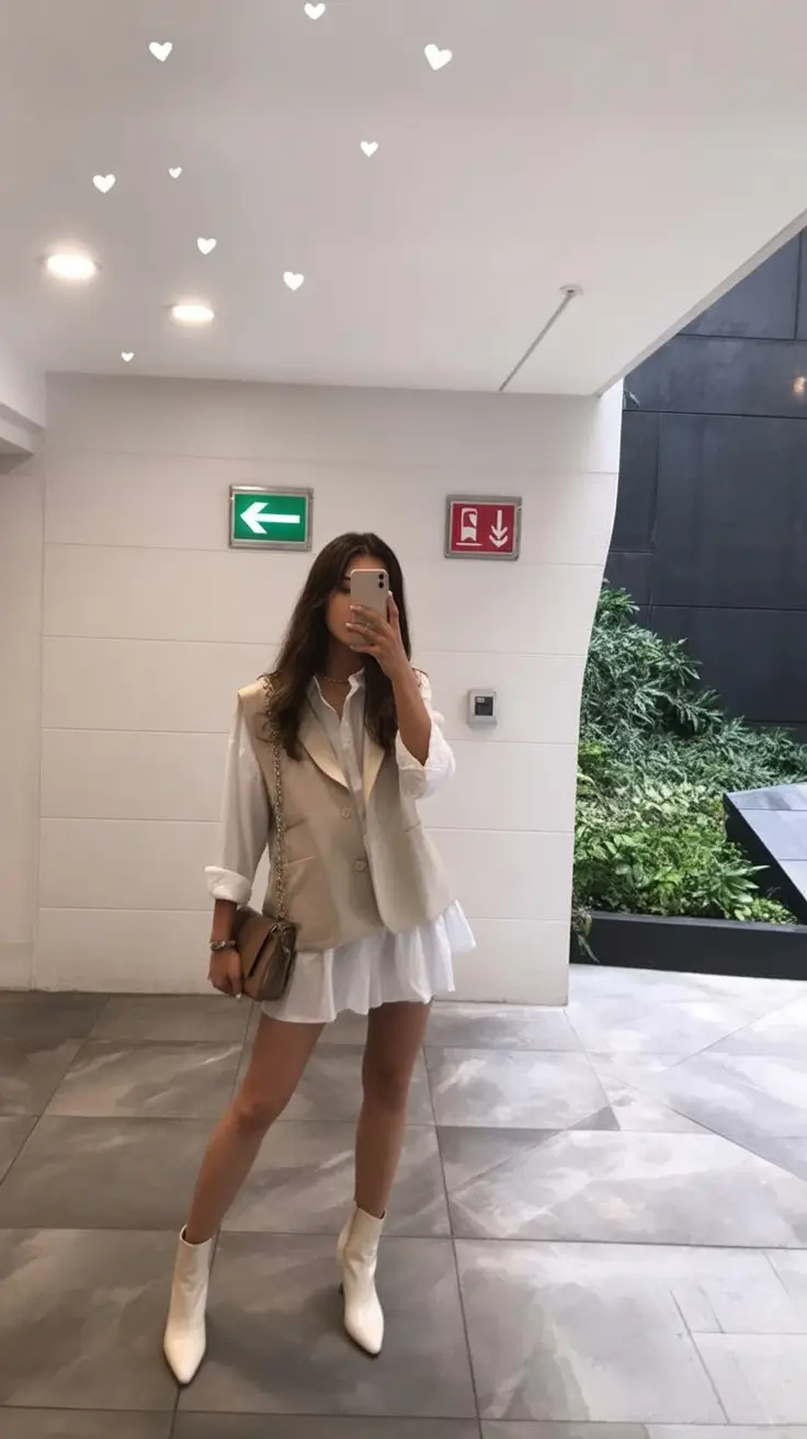 minimalist spring dress outfits 2026 Layered white minimalism for polished spring mornings