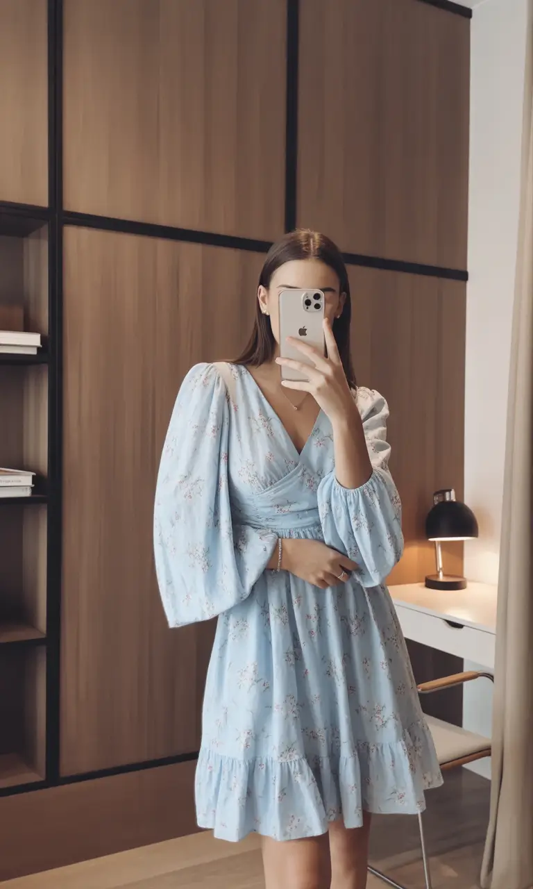 minimalist spring dress outfits 2026 Light blue romance with soft spring volume