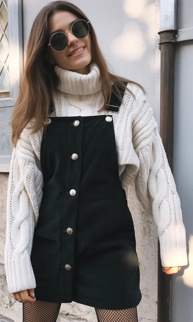 minimalist spring dress outfits 2026 Cozy knit layers with dark corduroy minimalism