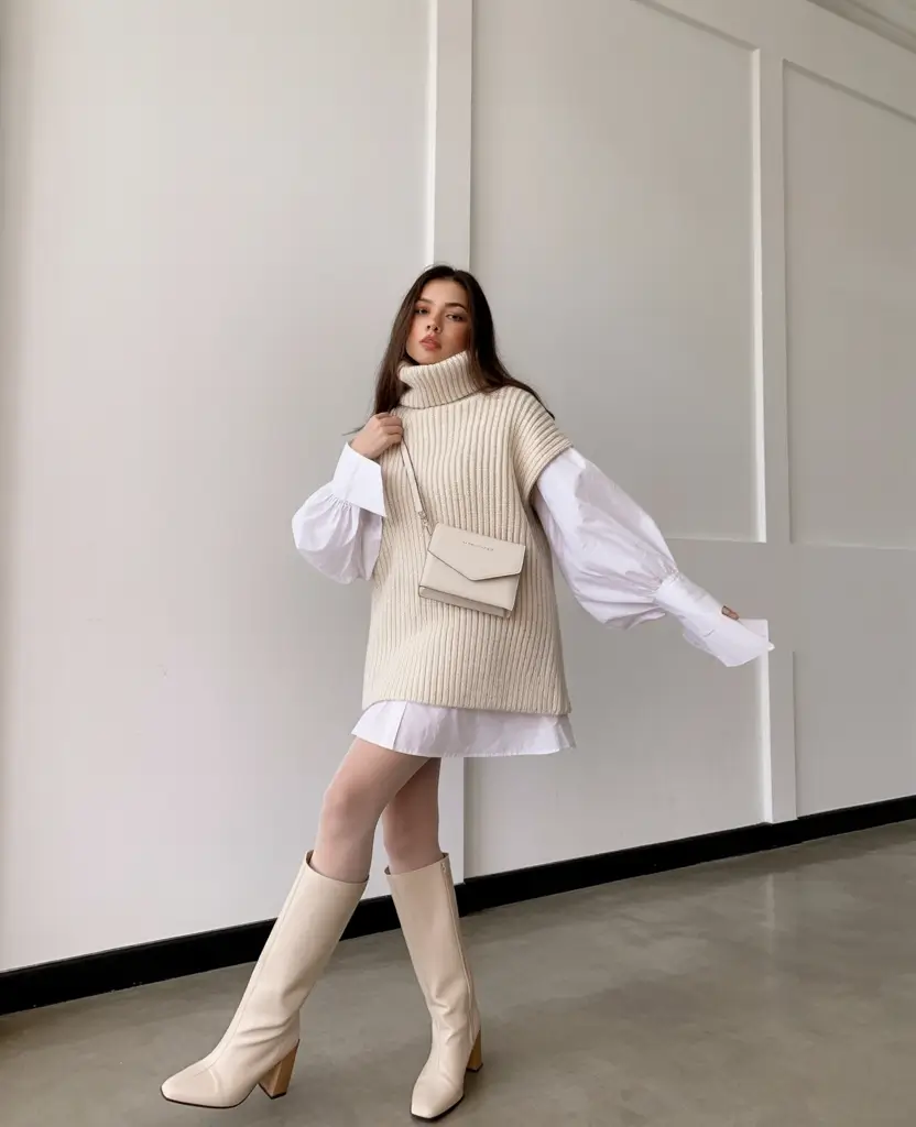 minimalist spring dress outfits 2026 Creamy layered minimalism with soft oversized structure