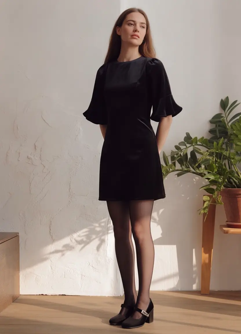 minimalist spring dress outfits 2026 Elevated black minimalism with soft sculpted sleeves