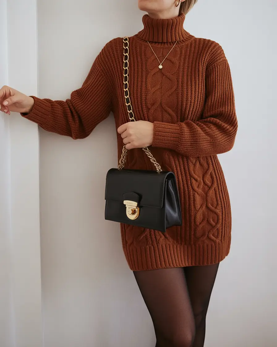 minimalist spring dress outfits 2026 Cozy brown knit minimalism for chilly spring afternoons