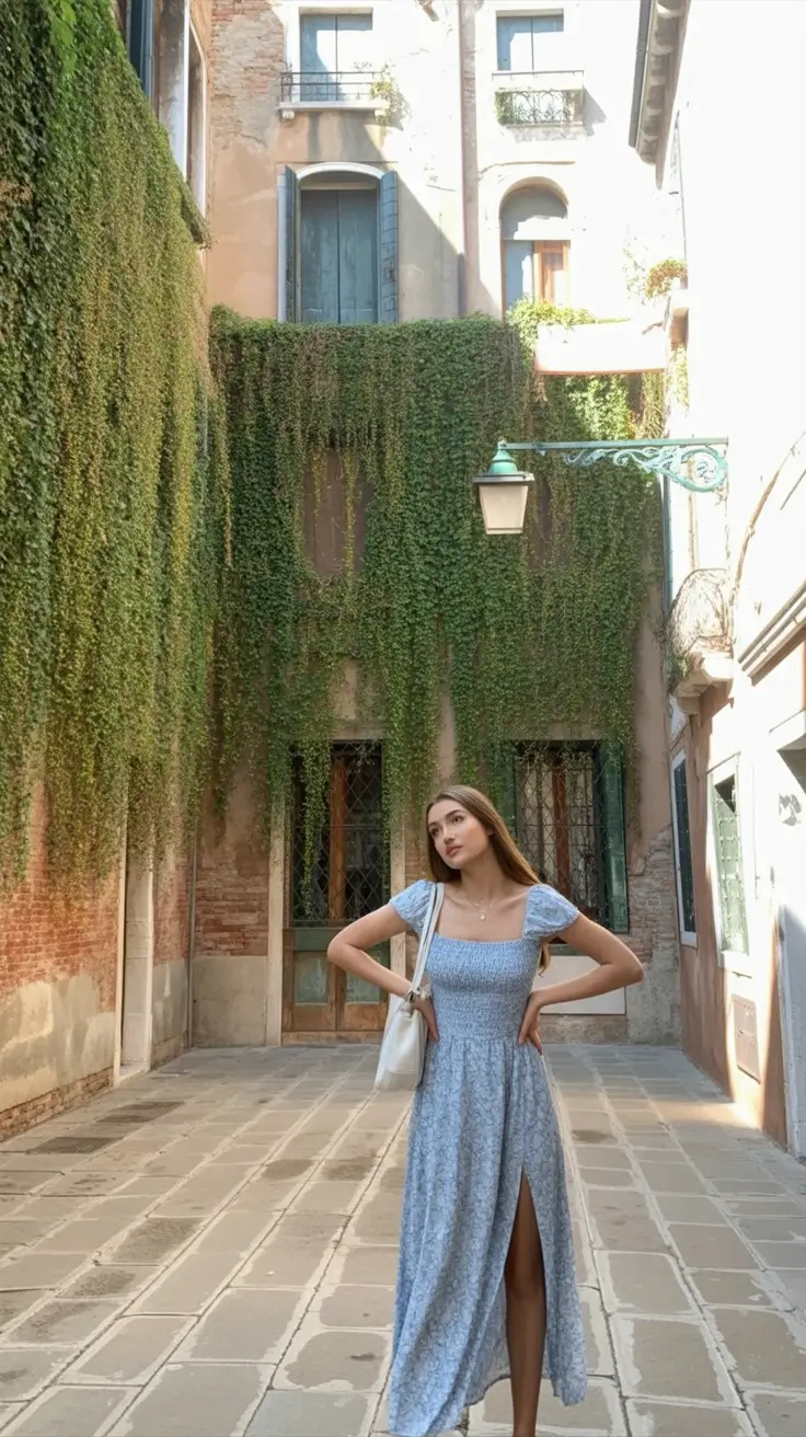 minimalist spring dress outfits 2026 Sky blue elegance in a long easy silhouette