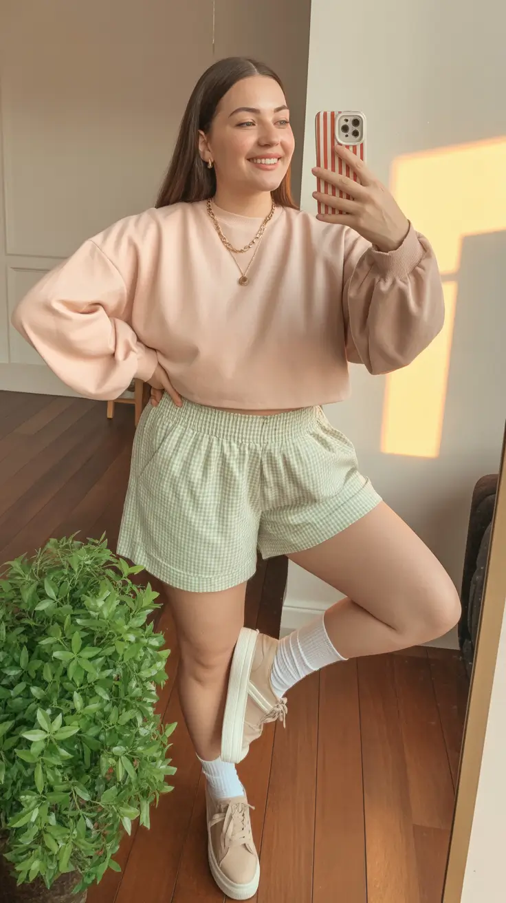 modern plus size spring outfits 2026 Soft Pastel Comfort with Easy Spring Shorts