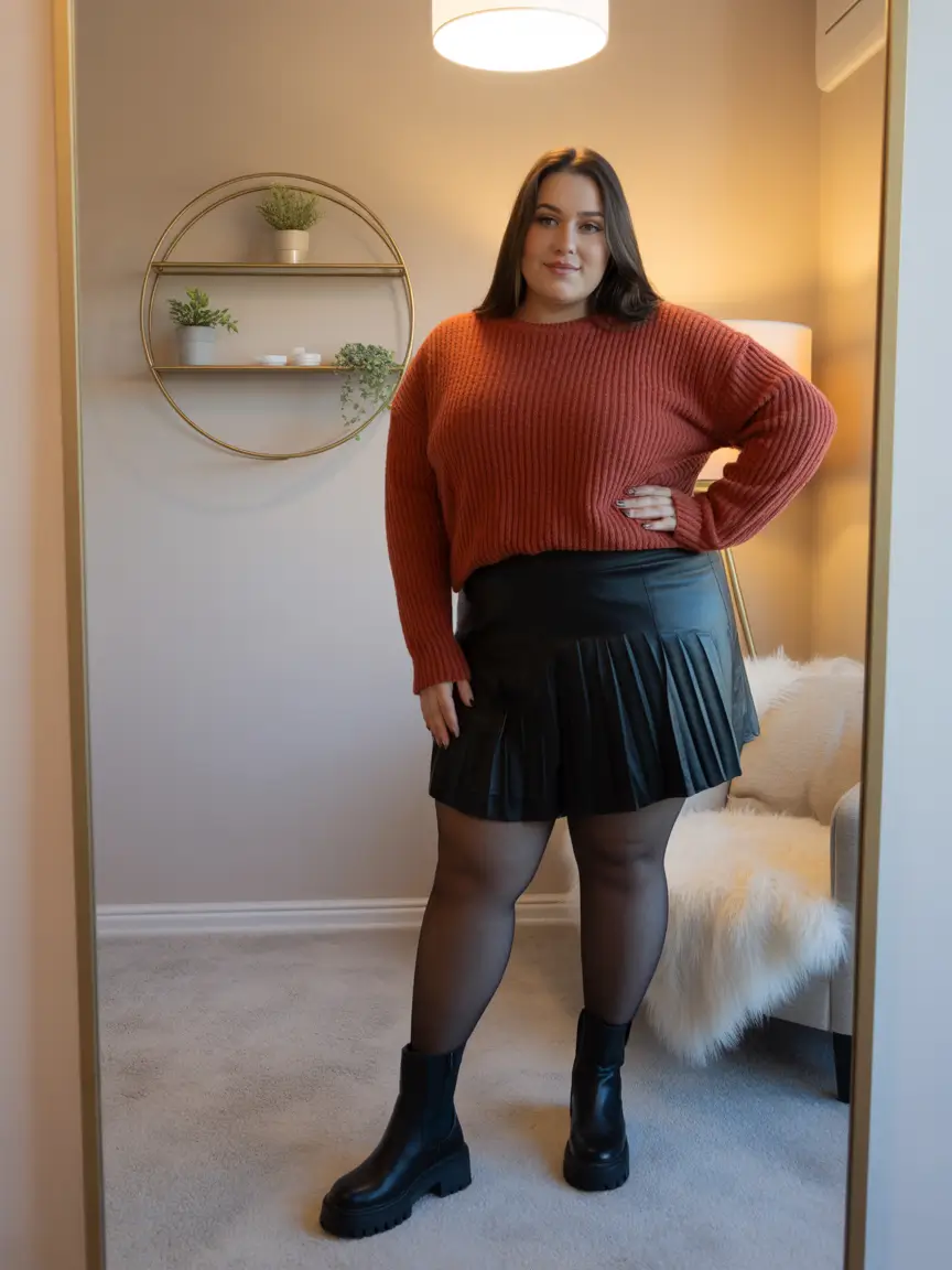 modern plus size spring outfits 2026 Warm Textures with a Pleated Edge