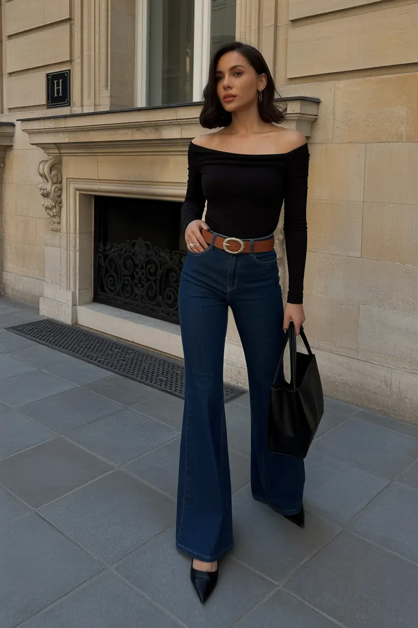 modern spring outfits 2026 trends Sleek Evening Denim With Refined Minimal Glam