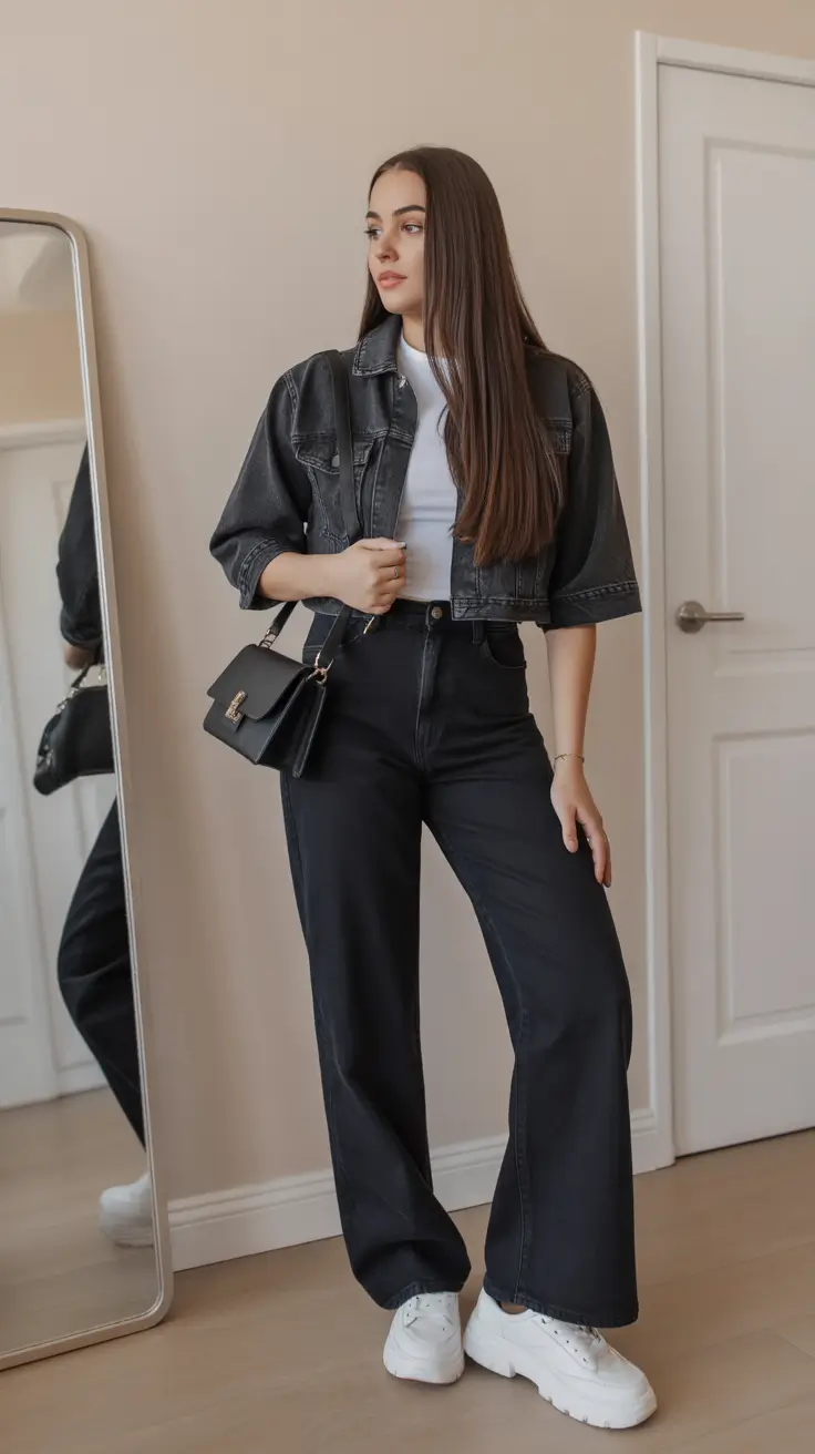 modern spring outfits 2026 trends Monochrome Denim With Minimalist Street Structure