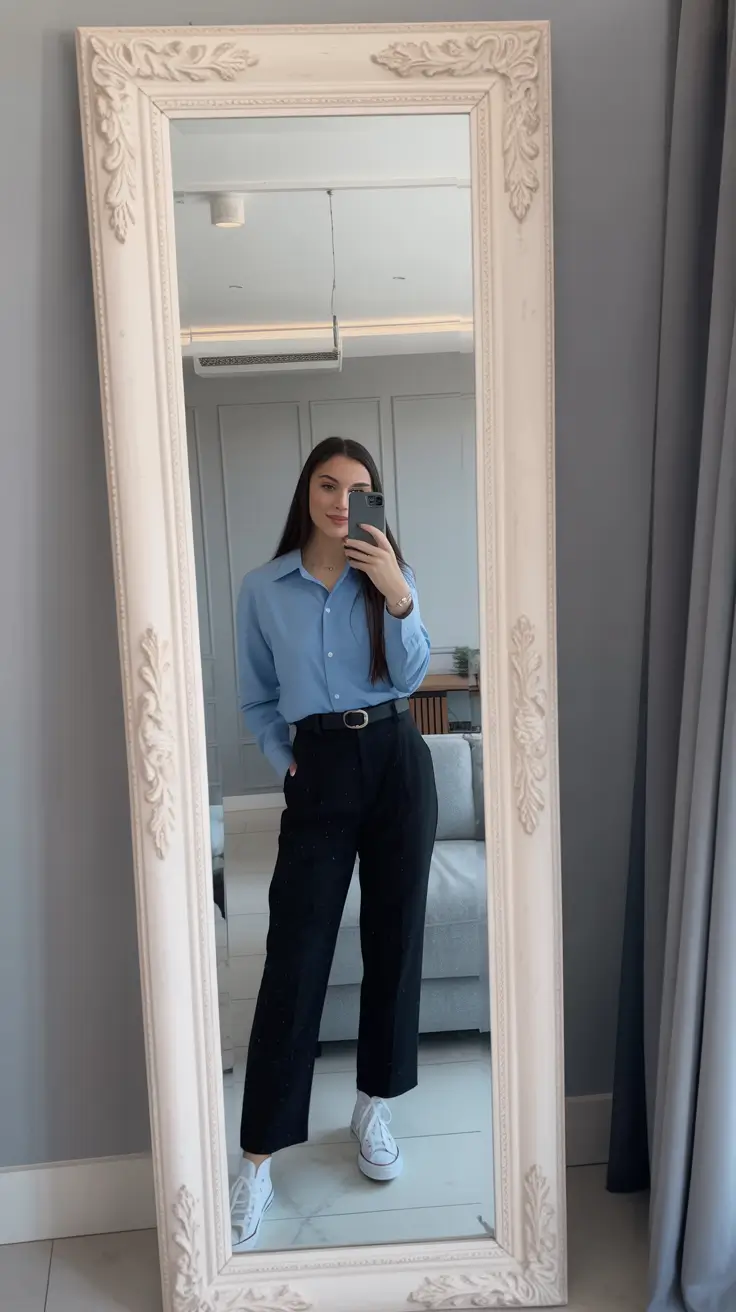 modern spring workwear 2026 Crisp blue classics with relaxed spring comfort