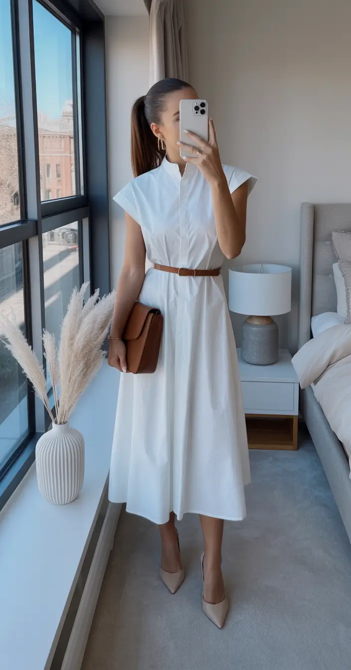 modern spring workwear 2026 Effortless spring polish in a clean white dress