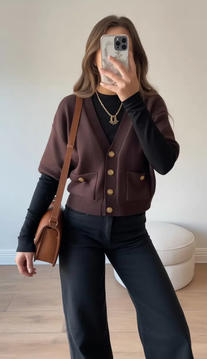 modern spring workwear 2026 Warm chocolate layers with modern structure