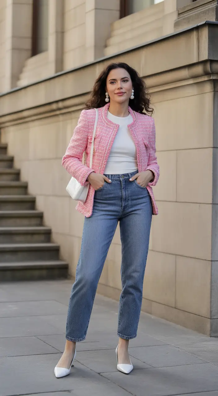 modern spring workwear 2026 Soft elegance with a pop of spring pink