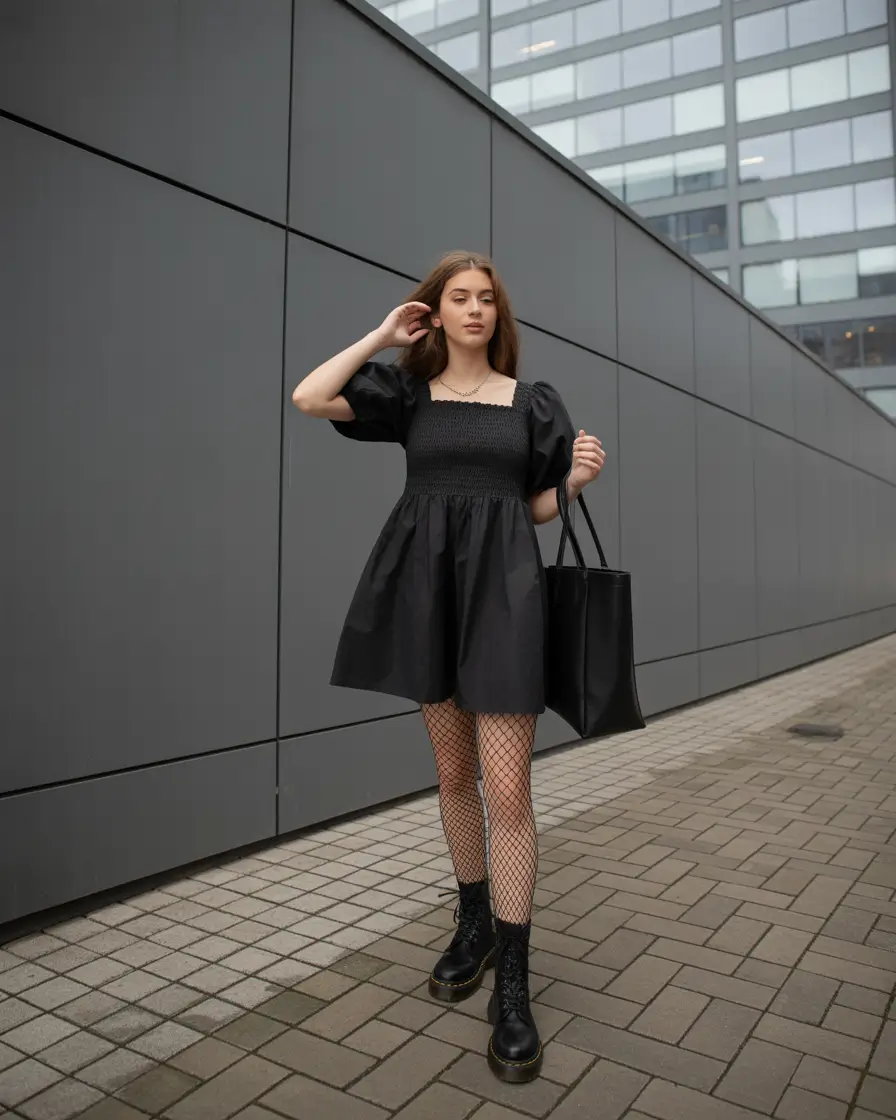 must-have modest spring outfits 2026 Black Mini Dress with Edgy Spring Texture